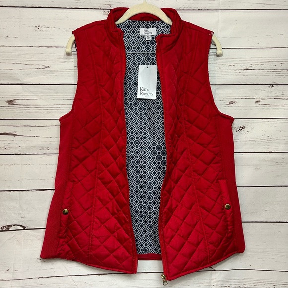 Kim Rogers Women's Perfect Fit Quilted Vest Size M Red Spandex Sides Pockets - Picture 3 of 7